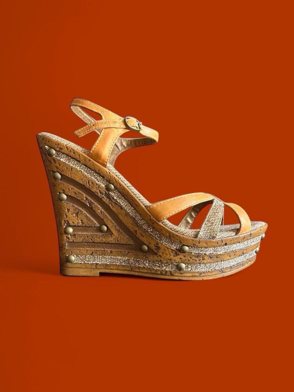 Y2K Studded Cork Platform Wedges